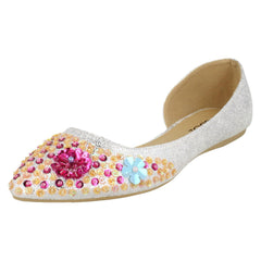 Ladies Spot On Sequin Ballerinas With Flower Detail F80374
