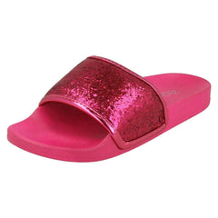 Ladies Spot On Flat Glitter Vamp Sliders