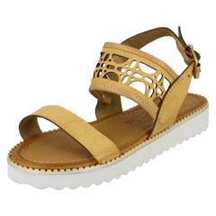 Girls Spot On Cut Out Ankle Strap Low Mules