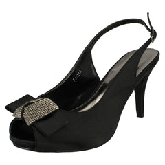 Ladies Anne Michelle Peep Toe Diamante Bow Court Shoes F10254