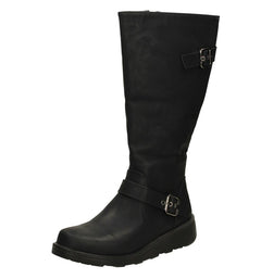 Ladies Spot On Buckle Detailed Wide Fit Knee High Boots F51202