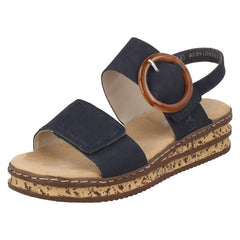 Ladies Rieker Buckle Detailed Adjustable Wedge Heeled Sandals 62950