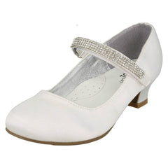 Girls Spot On Mid Heel Diamante Strap Shoes