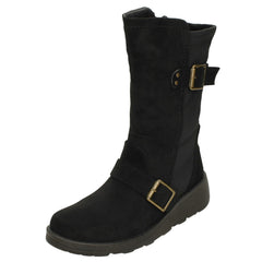 Ladies Spot On Buckle Detail Wide Fit Mid-Calf Boots F4452