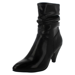 Ladies Spot On Mid Heel Rouched Ankle Boots F50897