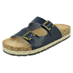 Ladies Down To Earth Twin Buckle Strap Sliders Sandals F12086