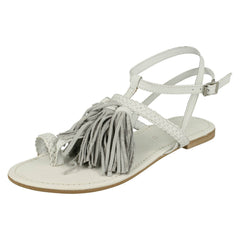 Ladies Leather Collection Flat Tassel Sandals