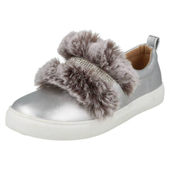 Girls Spot On Diamante Strap Fur Trim Shoes
