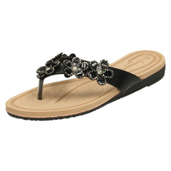 Ladies Savannah Jewelled Flower Trim Toepost Sandals