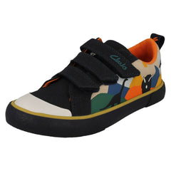 Childrens Clarks Animal Detailed Hook & Loop Canvas Shoes Foxing Play