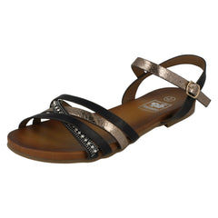 Ladies Down To Earth Flat X Strap Beaded Vamp Sandals