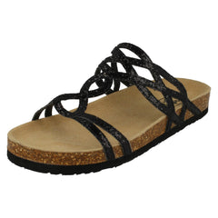 Ladies Down To Earth Cork Effect Glitter Sandals