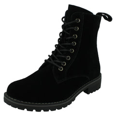 Ladies Spot On Low Lace Up Ankle Boot with Inside Zip F51206