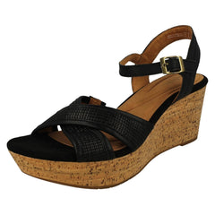 Ladies Clarks Contour Cushion Insole Cross Detailed Platform Wedge Sandals Elleri Plum