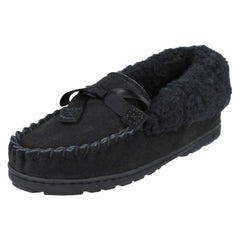 Ladies Bear Paw Bow Detailed Slippers Indio