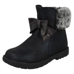Girls Spot On Fur Collar Ankle Boots H4183