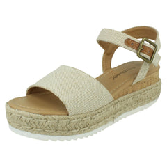 Ladies Mid Platform Wedge Espadrille Mule Sandal with Buckle Ankle Strap F12091