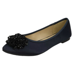 Ladies Spot On Beaded Ruffle Vamp Flat Ballerina