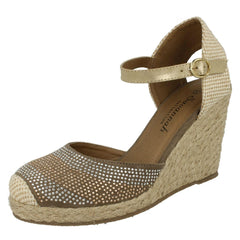 Ladies Savannah Bead Detail Wedge Sandals