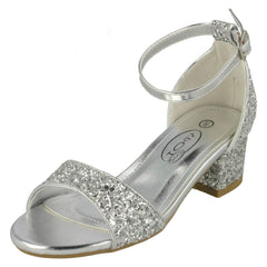 Girls Spot On Mid Heel Glitter Sandals H1107
