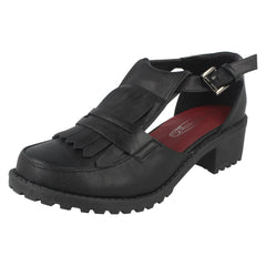 Ladies Spot On Loafer Inspired Block Heel Buckle Shoes F9728