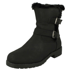 Ladies Spot On Buckle Detailed Ankle Boots F4451