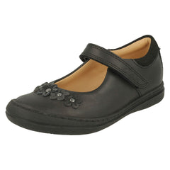 Girls Clarks Flower Detailed School Shoes Scooter Jump