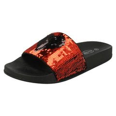 Ladies Spot On Reversible Heart Sequin Sliders F00154