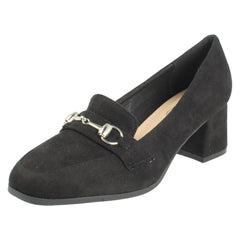 Ladies Spot On Buckle Detailed Slip On Mid Heel Court Shoe F90154