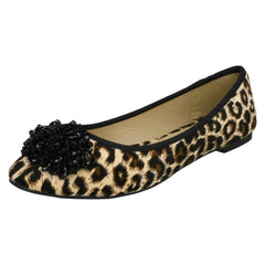 Ladies Spot On Beaded Ruffle Vamp Flat Ballerina