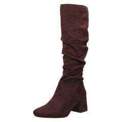 Ladies Spot On Rouched Mid Block Heel Knee High Boots F51242