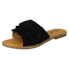 Ladies Leather Collection Frill Vamp Mules