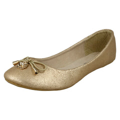 Ladies Spot On Flat Ballerina Metal Flower Attachment Bow