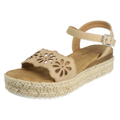 Ladies Mid Espadrille Wedge Ankle Strap Sandals F12096