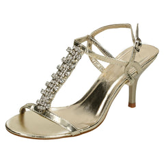 Ladies Spot On Diamante Strappy Heeled Sandals