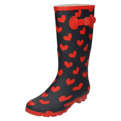 Ladies Spot On Heart Print Wellington Boots