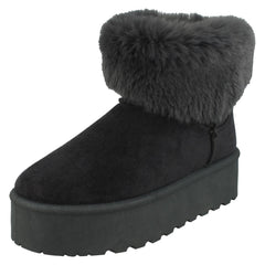 Ladies Spot On Platform Comfy Ankle Boots with Faux Fur Collar F4463