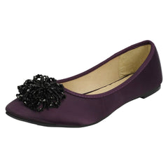 Ladies Spot On Beaded Ruffle Vamp Flat Ballerina