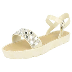 Ladies Savannah Diamante and Jewel Trim Flat Mules