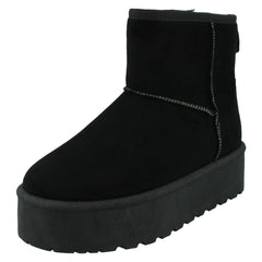 Ladies Spot On Mid Platform Microsuede Ankle Boots F4464