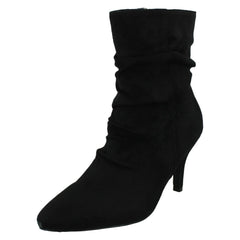 Ladies Spot On Mid Heel Rouched Ankle Boots with Inside Zip F51244