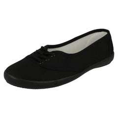 Ladies Spot On Canvas Flat Ballerina Pumps F8854