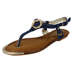 Ladies Spot On Flat Toe Post Sandal With Snake Trim