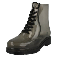 Ladies Spot On Chunky Heel Transparent Boots