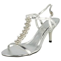 Ladies Spot On Diamante Strappy Heeled Sandals