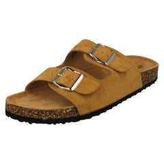 Ladies Spot On Double Buckle Detailed Mule Sandals F00412