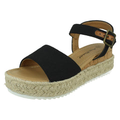 Ladies Mid Platform Wedge Espadrille Mule Sandal with Buckle Ankle Strap F12091