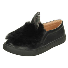 Girls Spot On Fur & Glitter Bunny Ear Shoes