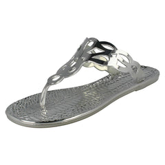 Ladies Spot On Flat Toepost Crocodile Pattern Sandal