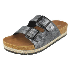 Ladies Spot On Double Strap Mules F10898